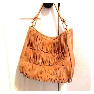 Taupe fringe purse